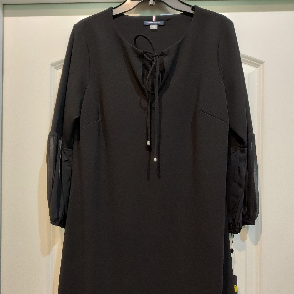 Tommy Hilfiger Black Sheath Dress with Tie Front